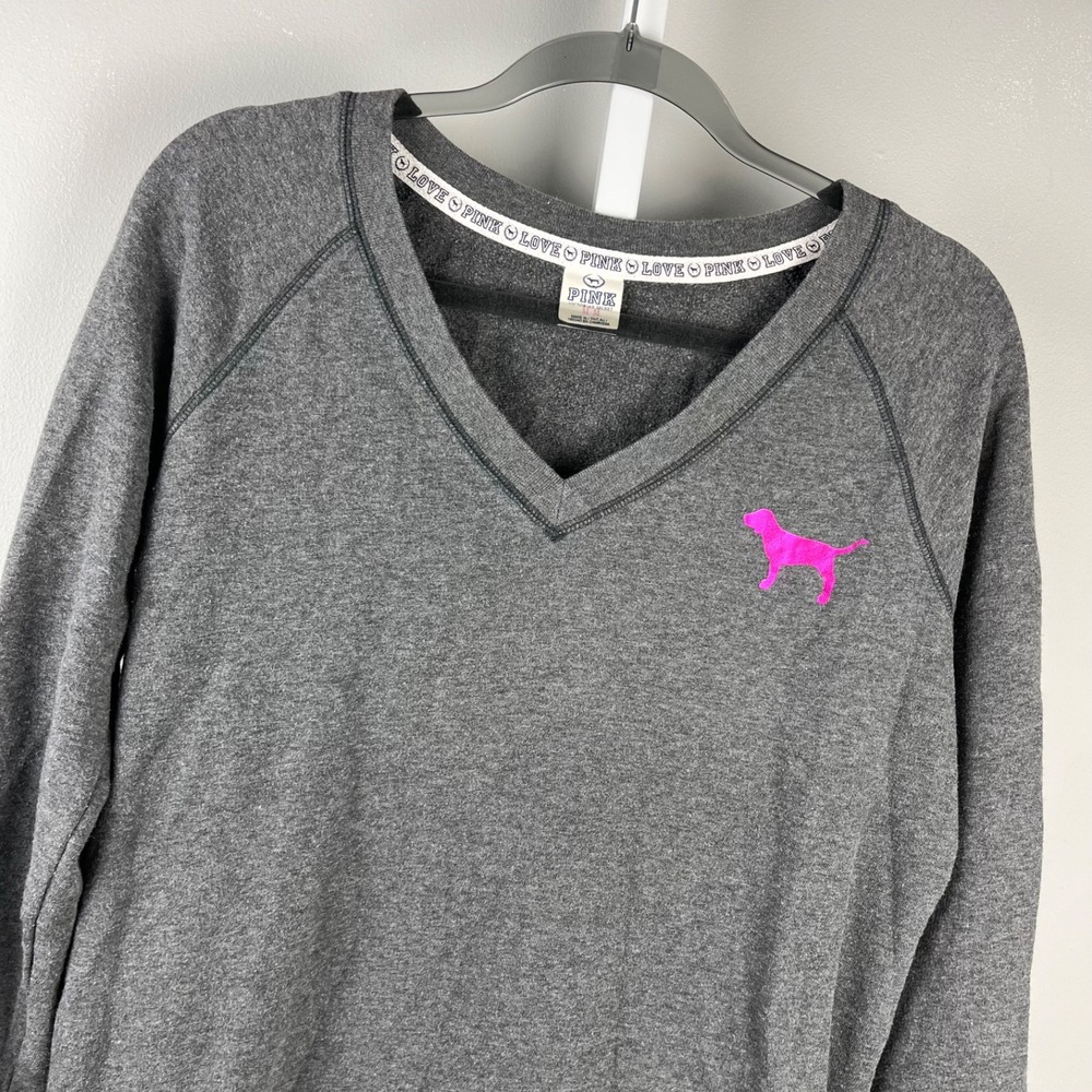 Victoria's Secret PINK Sweatshirt Womens M Gray Long Sleeve V-Neck Pullover